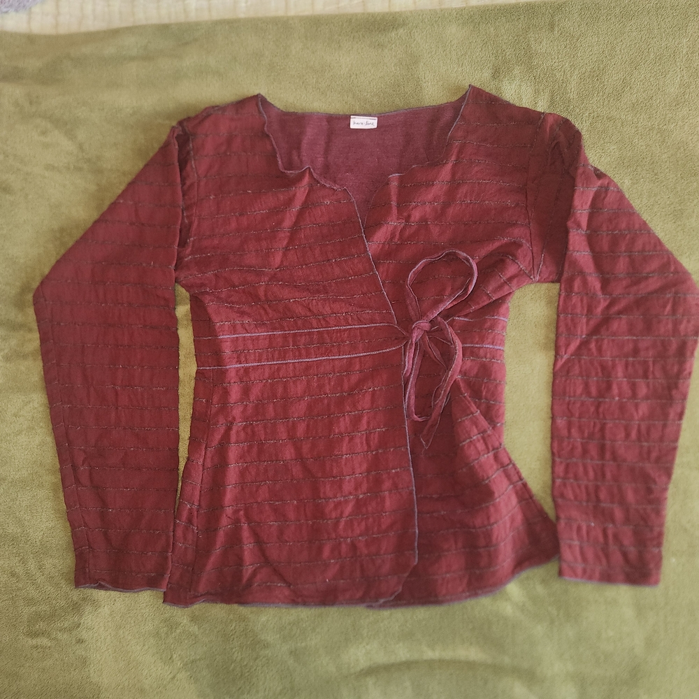 Long Sleeve Wrap Top in Burgundy